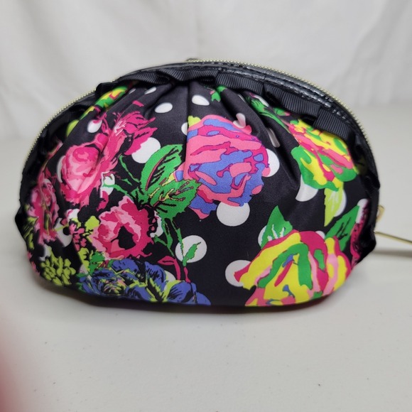 Betsey Johnson Black Floral Polka Dot Cosmetic Bag -Makeup Bag - Picture 3 of 6